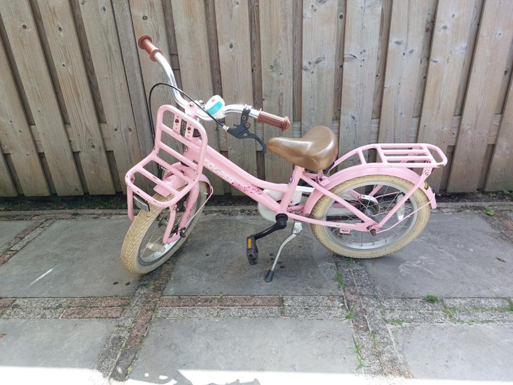 Roze kinderfiets 16 inch met mandje en bagagedrager, Terugtraprem, Ophalen of Verzenden, Popal, 16 tot 20 inch