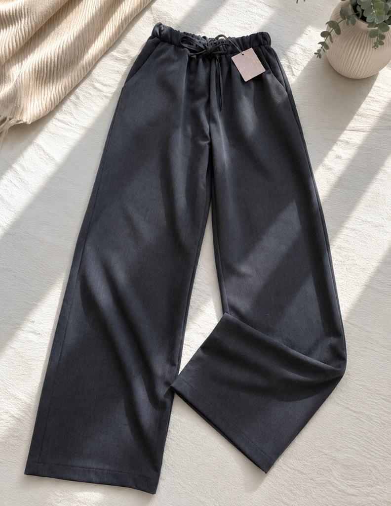 Donkergrijze wijde broek met trekkoord - Maat S, Nieuw, Ophalen of Verzenden, Maat 36 (S), Grijs