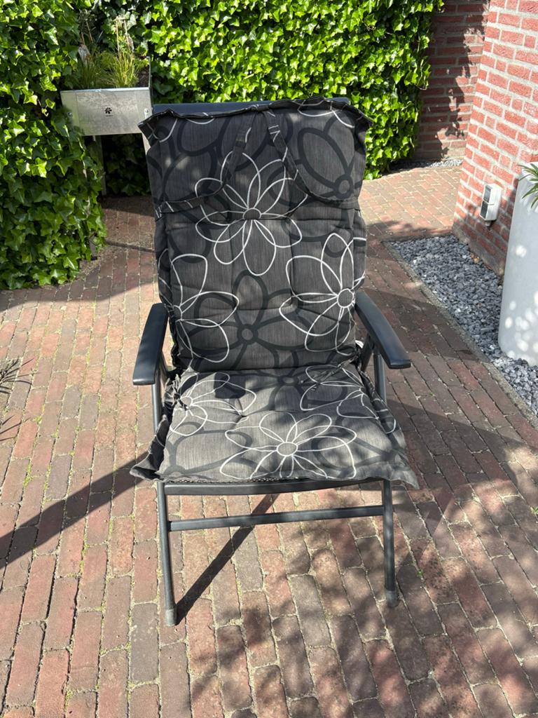Verstelbare tuinstoel met kussen, Ophalen, Gebruikt, Metaal, Verstelbaar