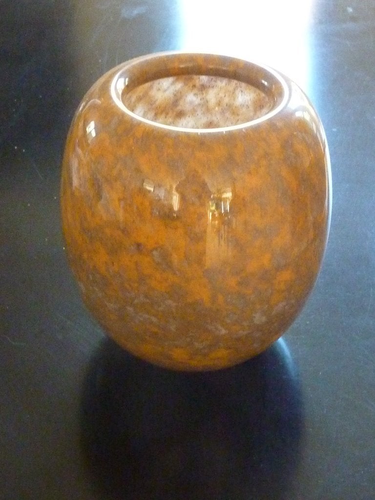 Art Deco, zware glazen vaas, oranje/bruin gevlekt, Ophalen of Verzenden
