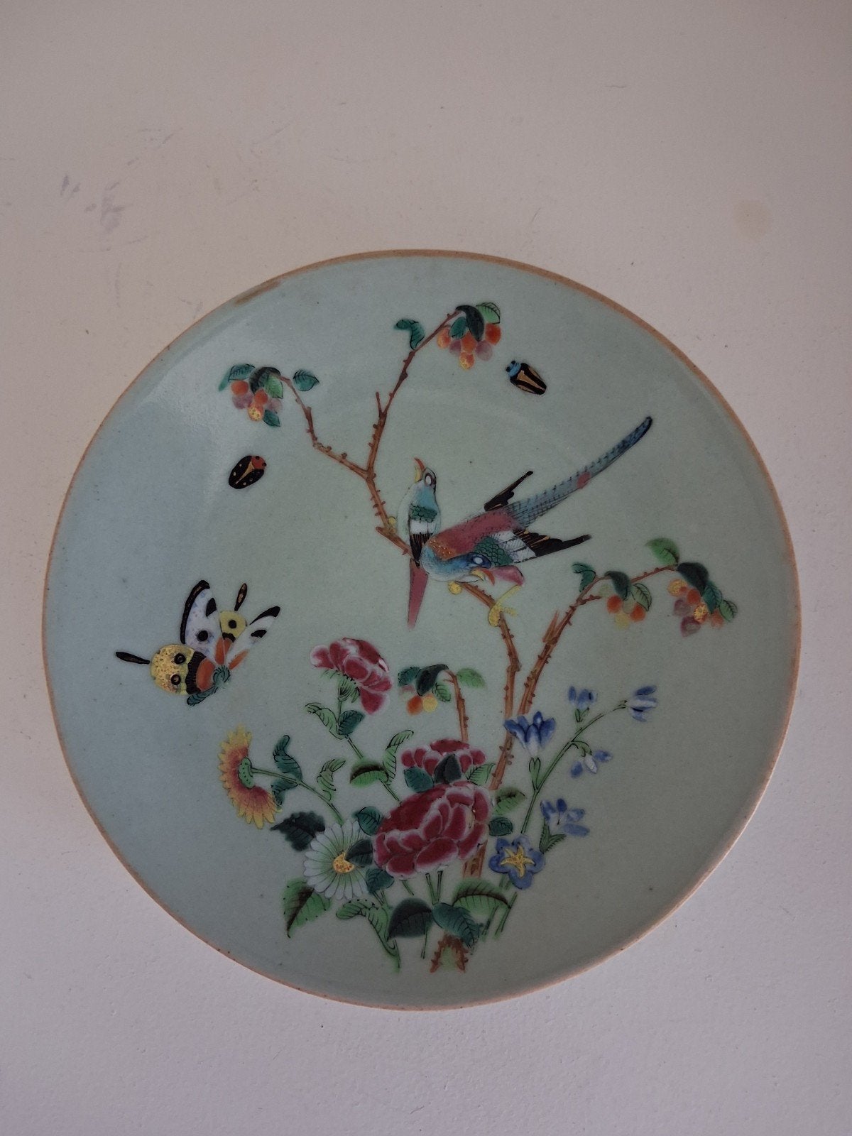 Antiek Chinees porseleinen bord met vogel- en bloemdecor, Antiek en Kunst, Ophalen of Verzenden