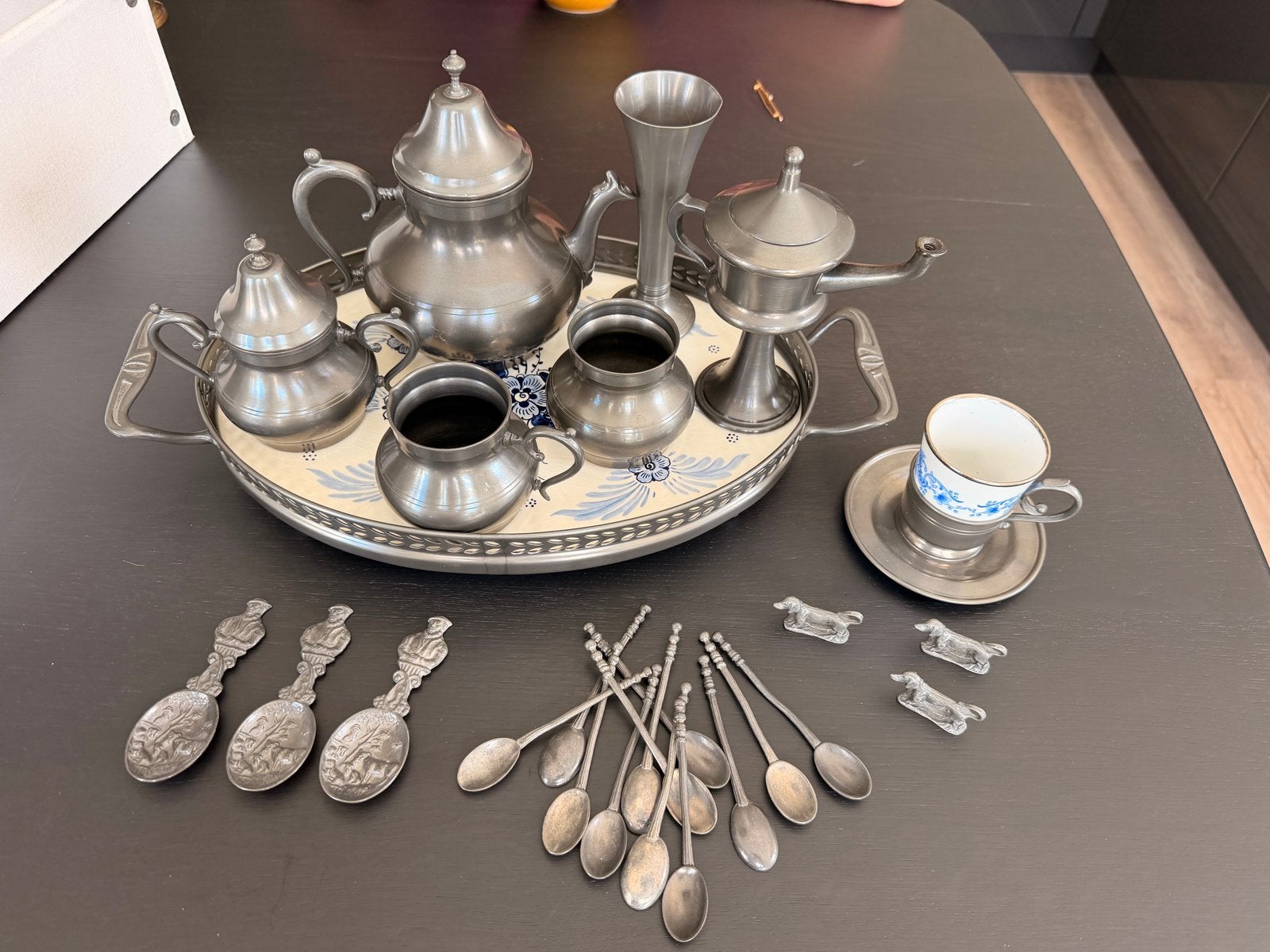 Compleet Tinnen Koffieservies met Dienblad en Extra's, Antiek en Kunst, Antiek | Tin, Ophalen of Verzenden