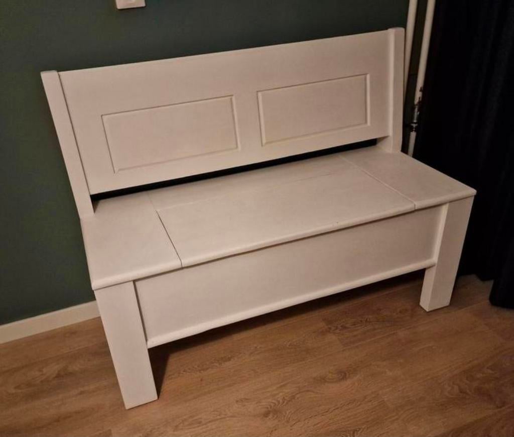 Klepbank hout 120 cm wit (met opbergruimte) / halbankje, Ophalen, Zo goed als nieuw, Overige typen