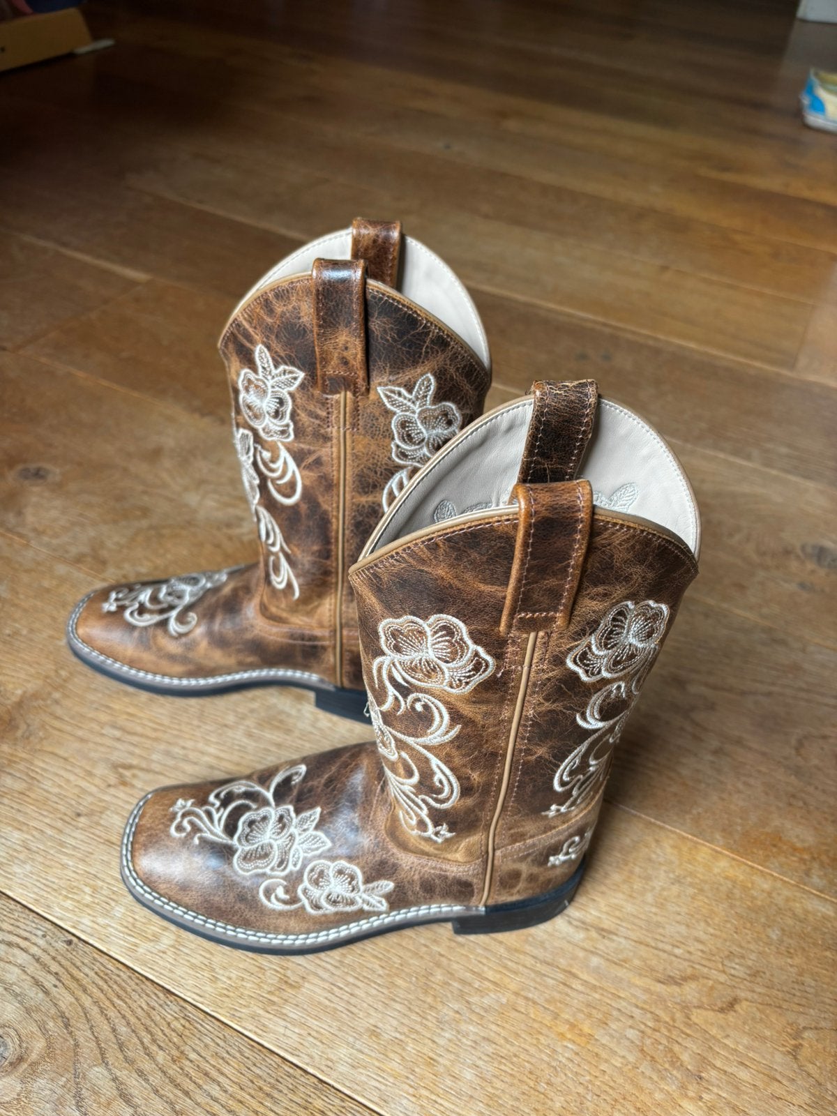 Mooie leren cowboy laarzen, Ophalen, Zo goed als nieuw, Zwart, Hoge laarzen