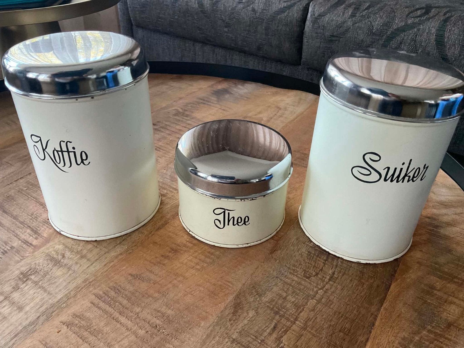 Vintage Brabantia voorraadblikken set: Koffie, Thee, Suiker, Ophalen of Verzenden