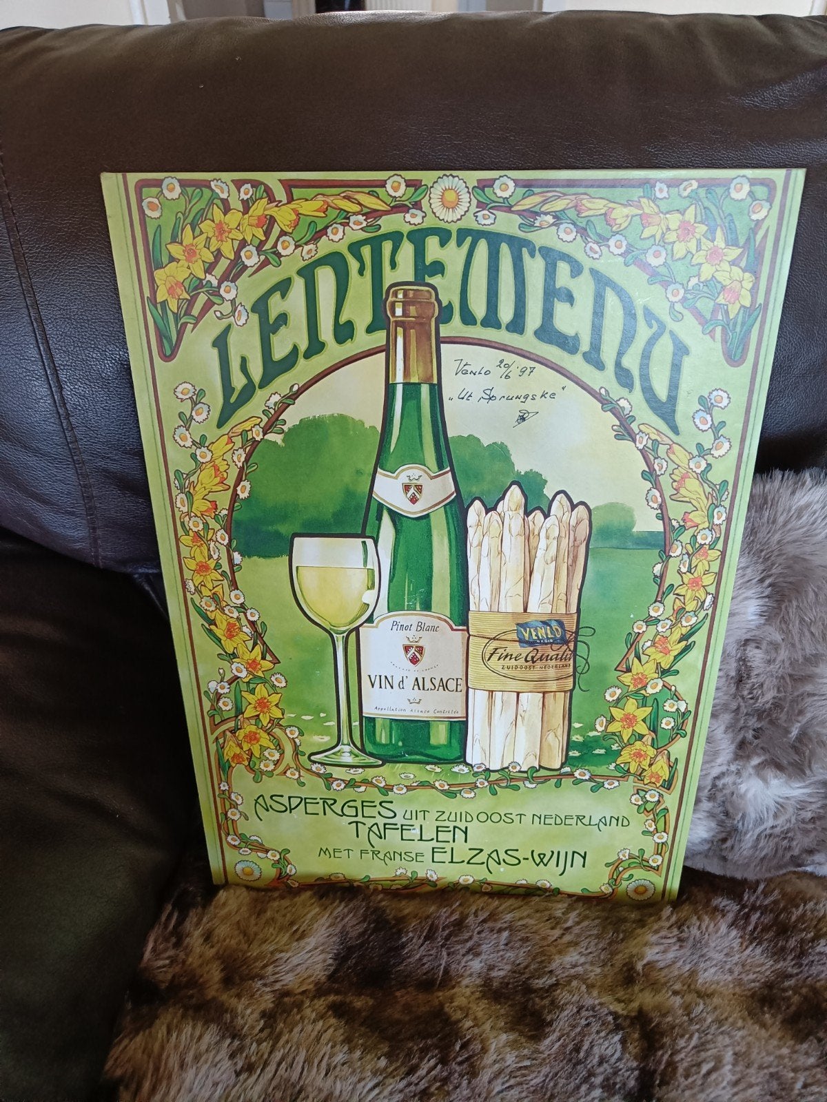 Lentemenu Asperges en Elzas-wijn Decoratieve Plaat, 50 – 75, Minder dan 50 cm, Gebruikt, Ophalen of Verzenden