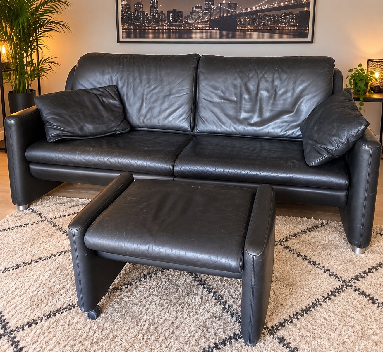 Leolux design bank met hocker, Ophalen, Zo goed als nieuw, 75 tot 100 cm, 200 tot 250 cm