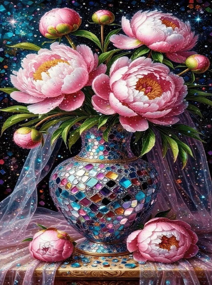 40x30cm Diamond Painting vaas bloemen (vierkant) nr 152, Educatief, Nieuw, Meerkleurig, Overige materialen