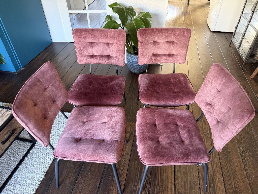 4x Henders & Hazel Manou eetkamerstoelen – Bordeauxrood, Ophalen, Gebruikt, Vintage, Vier