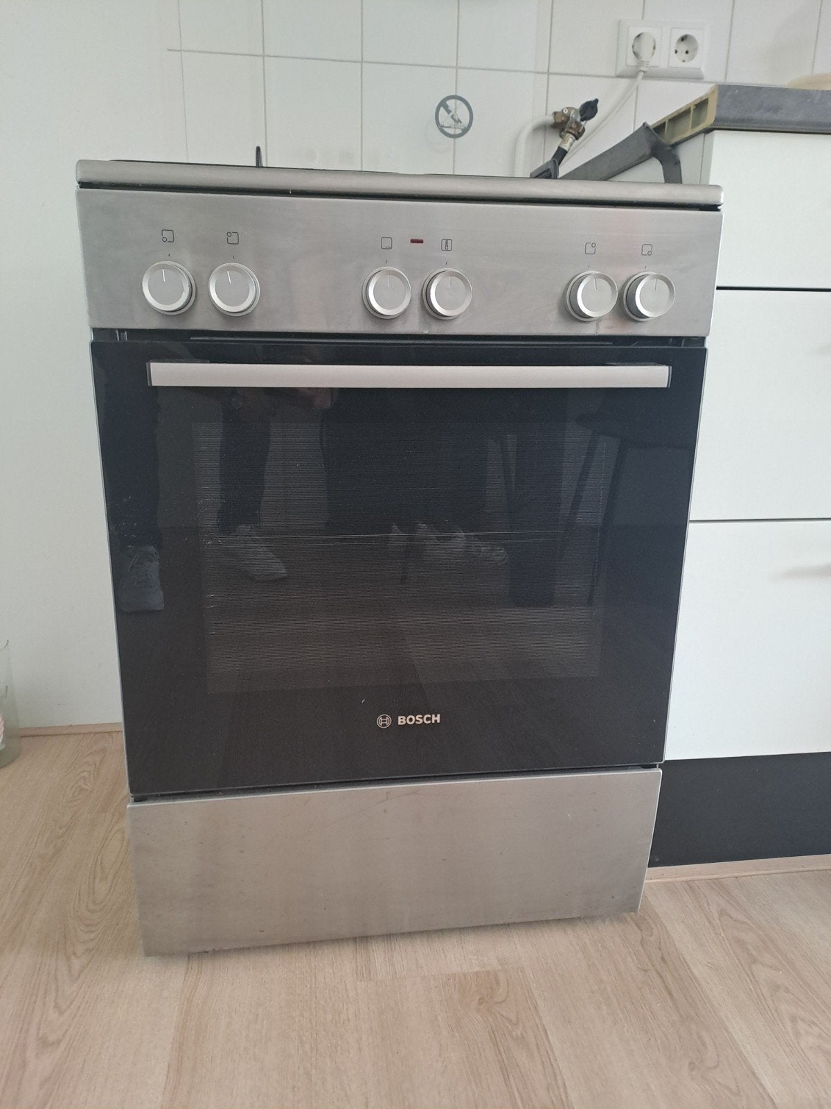 Bosch Gas RVS  Combi Fornuis met Oven - Gebruikt, Gebruikt, Hete lucht, 60 cm of meer, Gas