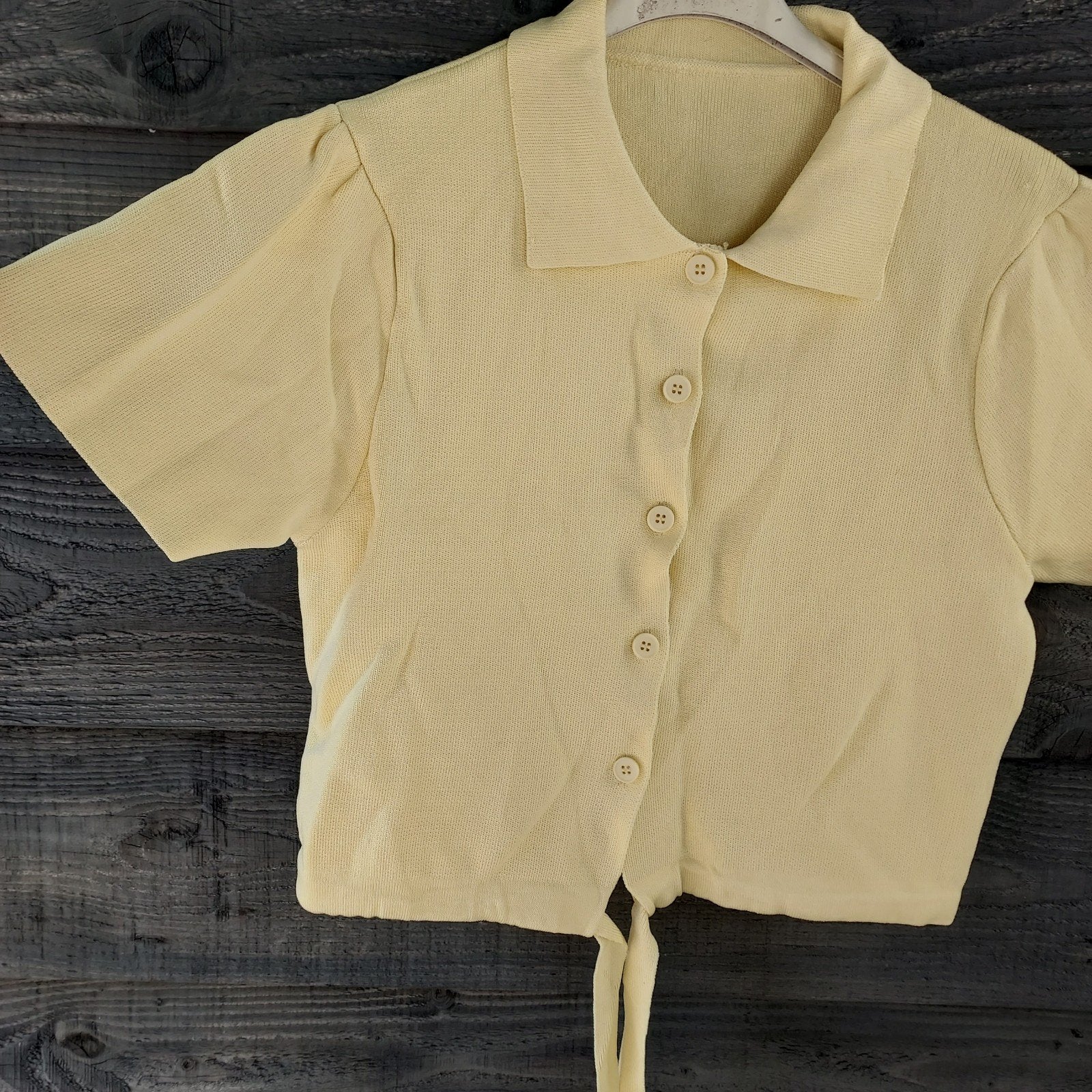 Gele gebreide crop top met korte mouwen mt m, Kleding | Dames, T-shirts, Maat 38/40 (M), Geel, Nieuw, Ophalen of Verzenden
