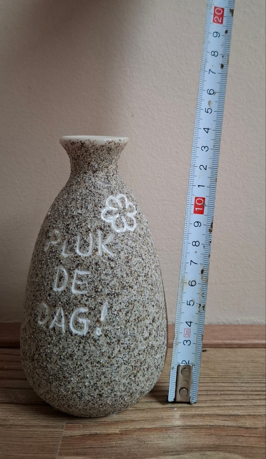 Decoratieve vaas 'Pluk de dag!' - Zandkleurig, Ophalen, Gebruikt, Beige, Steen/keramiek