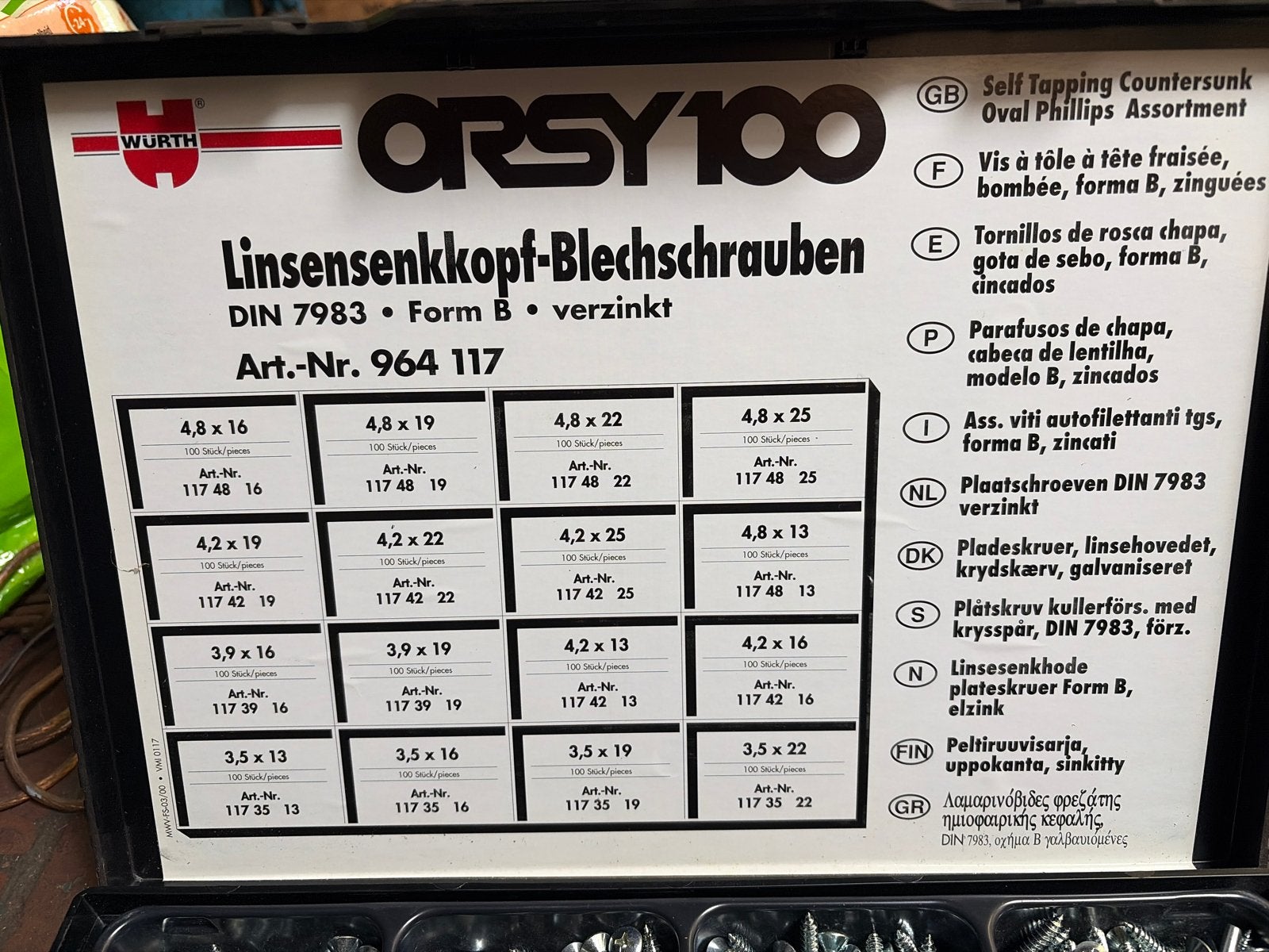 Wurth ORSY 100 Linsensenkkopf-Blechschrauben Assortiment, Ophalen of Verzenden, Gebruikt, Minder dan 50 mm, Schroeven