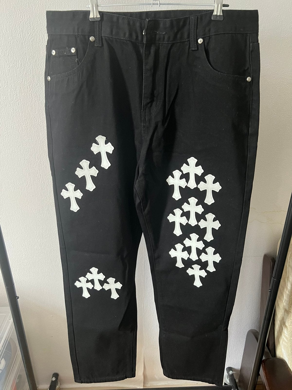Chrome hearts white cross patch jeans, Wit, Maat 46/48 (XL) of groter, Ophalen of Verzenden, Zo goed als nieuw