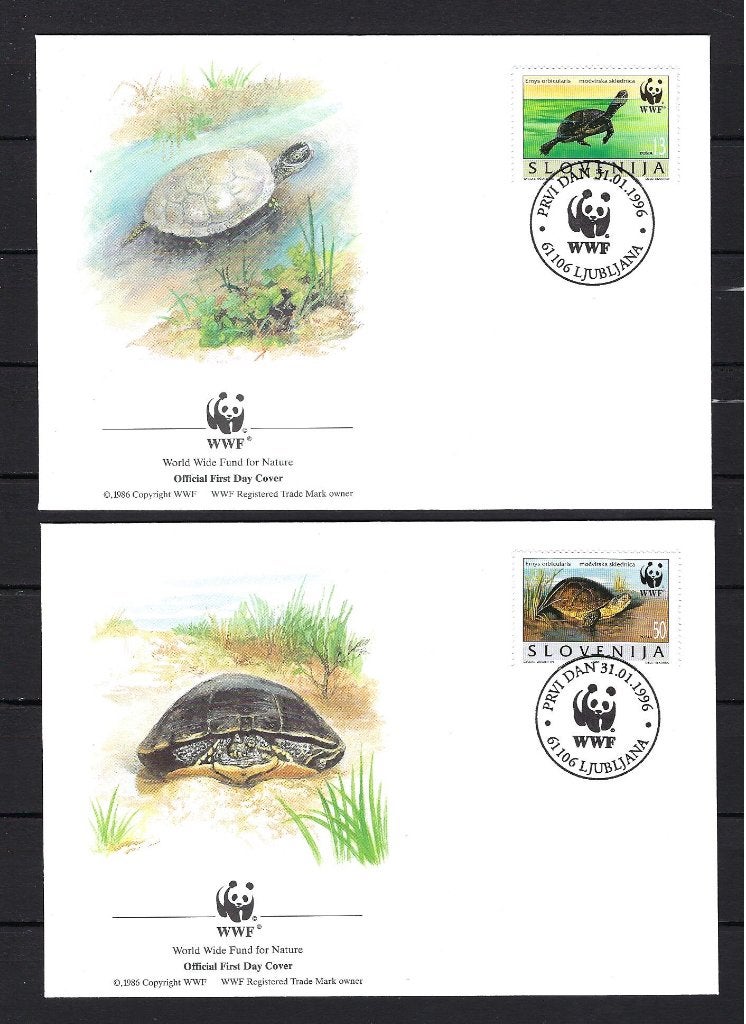 WWF Slovenija 4x FDC Mi. 131/134 (schildpad), Ophalen of Verzenden, Dier of Natuur