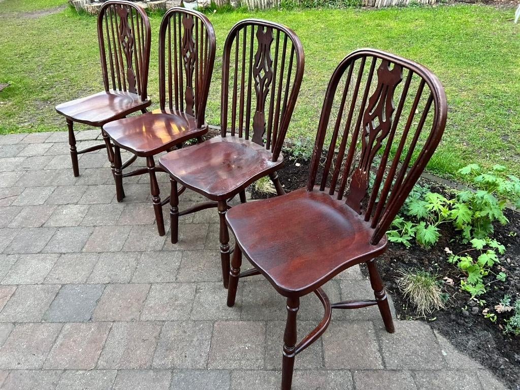 Set van 4 Windsor stoelen – massief hout kersenkleur, Huis en Inrichting, Stoelen, Zo goed als nieuw, Vier, Hout, Bruin, Ophalen