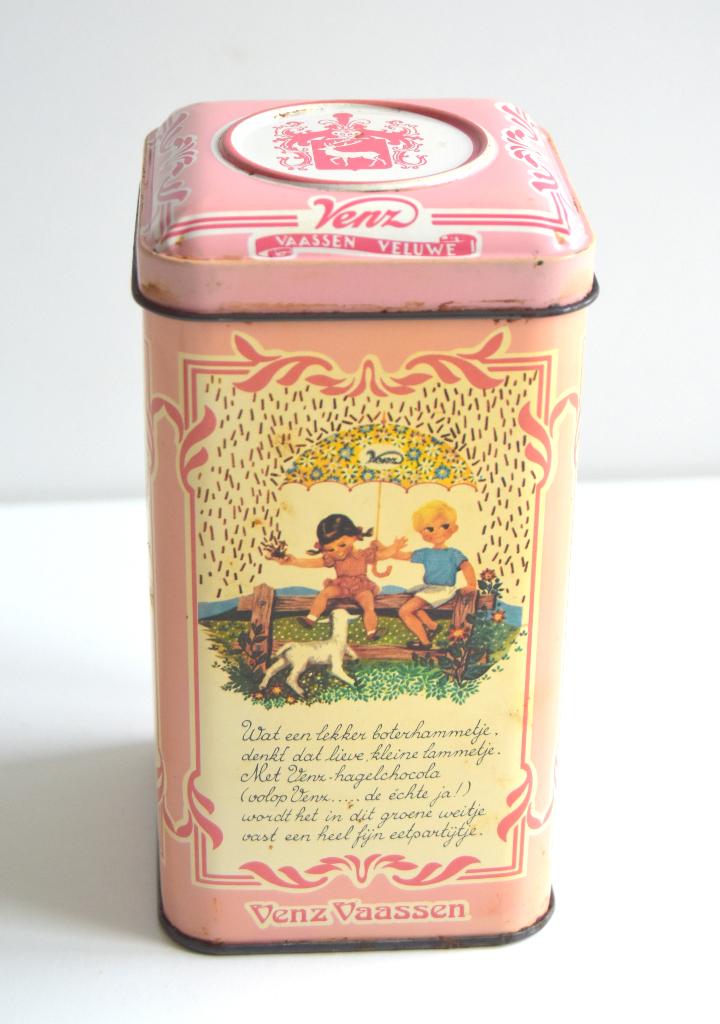 Vintage Venz hagelslag blik uit Vaassen in goede staat, Ophalen of Verzenden, Gebruikt, Overige