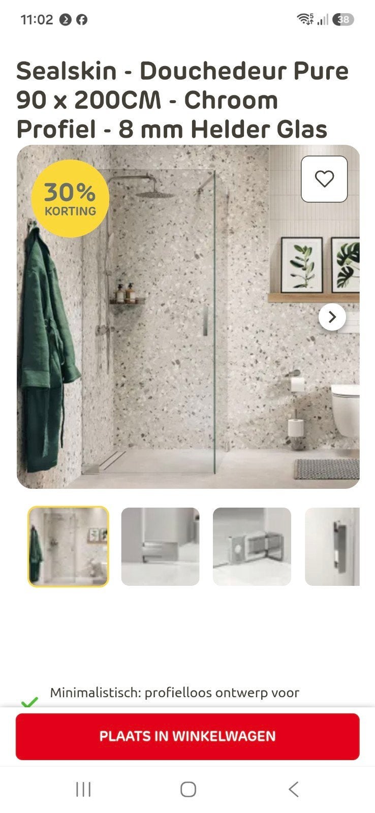 Sealskin Inc. Douchedeur 90x200 cm - Chroom / 8mm NIEUW, Ophalen of Verzenden, Nieuw, Glas, Douche