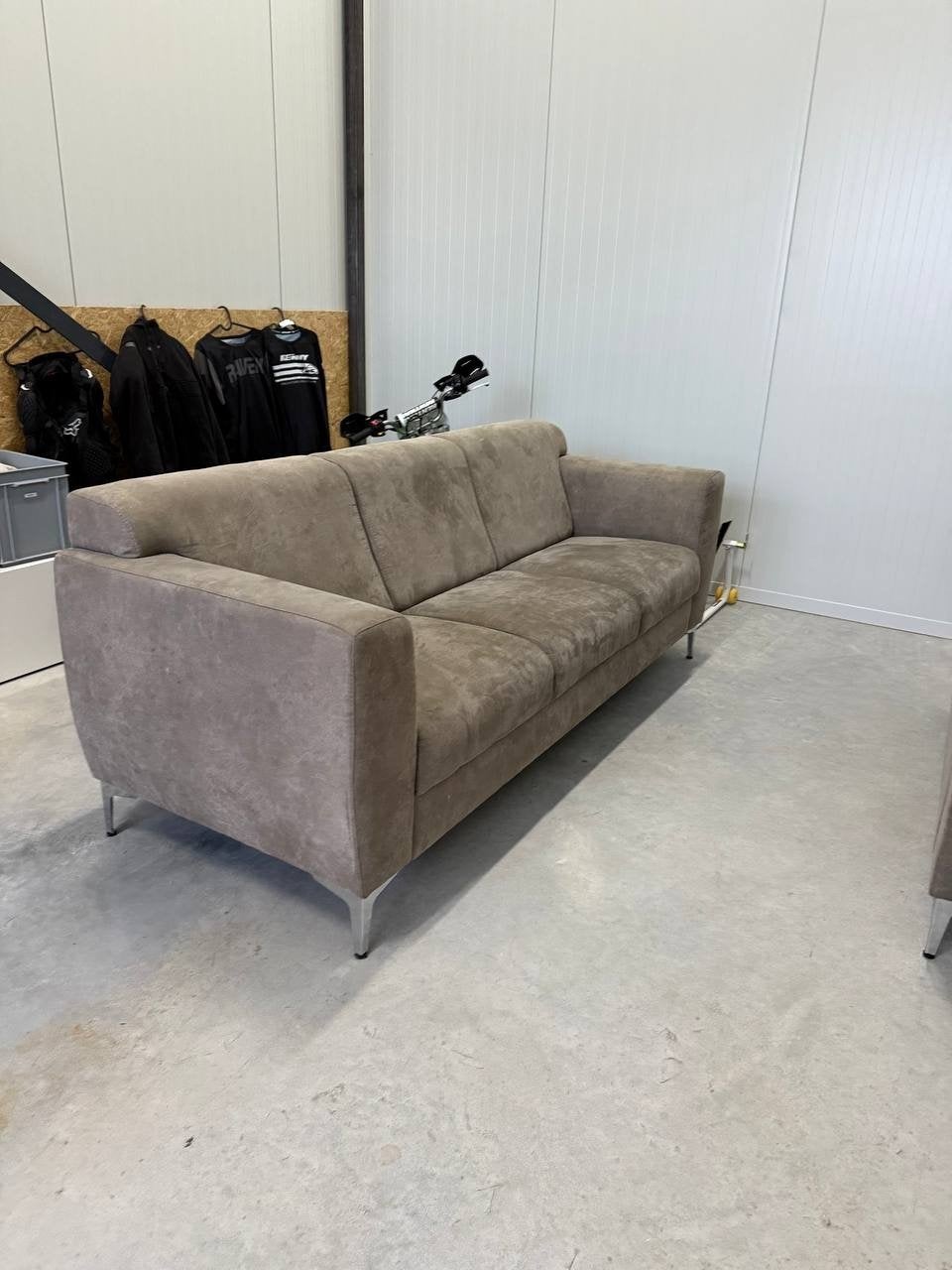 Set van 2 en 3-zitsbank in beige stof, Ophalen, Gebruikt, 75 tot 100 cm, Rechte bank