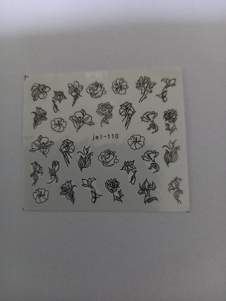Velletje nagel water decals stickers jel-110 bloemen zwart, Zwart, Nieuw, Ophalen of Verzenden, Handen en Nagels