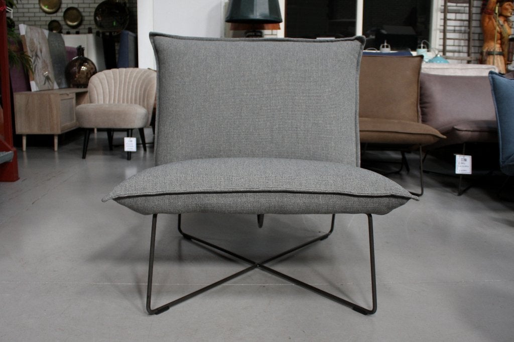 Luxe fauteuil EARL Jess design metaal stof grijs lounge, Ophalen, 75 tot 100 cm, Zo goed als nieuw, Stof