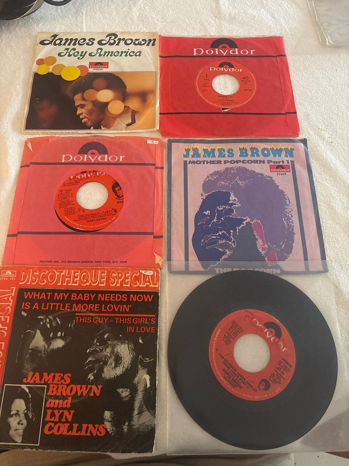 James Brown Vinyl Collectie - 6 singles (Polydor), Gebruikt, 7 inch, EP, R&B en Soul