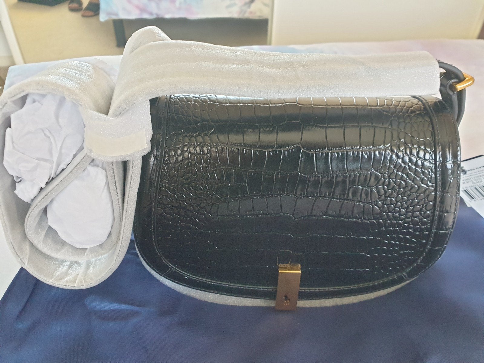 Ralph Lauren saddle bag tas in shiny crocoprint zwart medium, Verzenden, Nieuw, Zwart, Schoudertasje