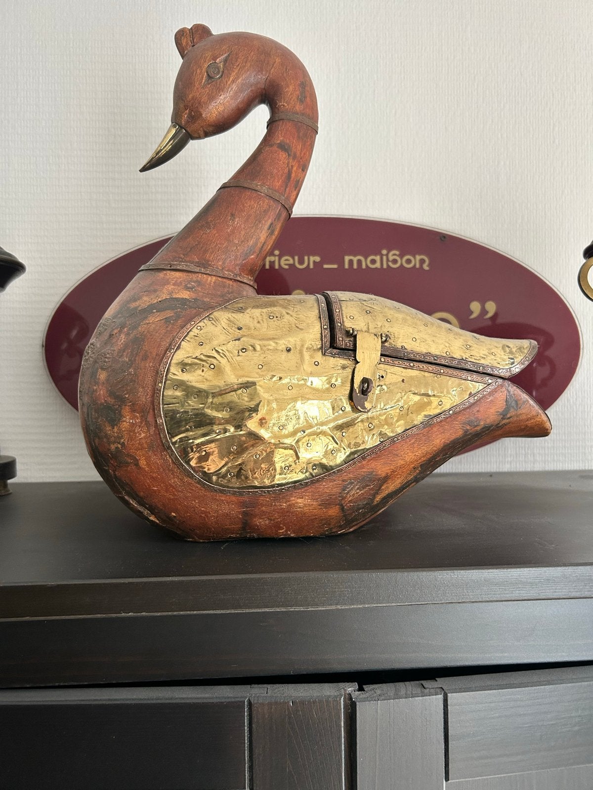 Vintage Houten Zwaan met Messing Details - Decoratief, Ophalen