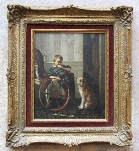 == 19 e eeuw == ==jongen met hoepel en hondje==, Antiek en Kunst, Ophalen of Verzenden