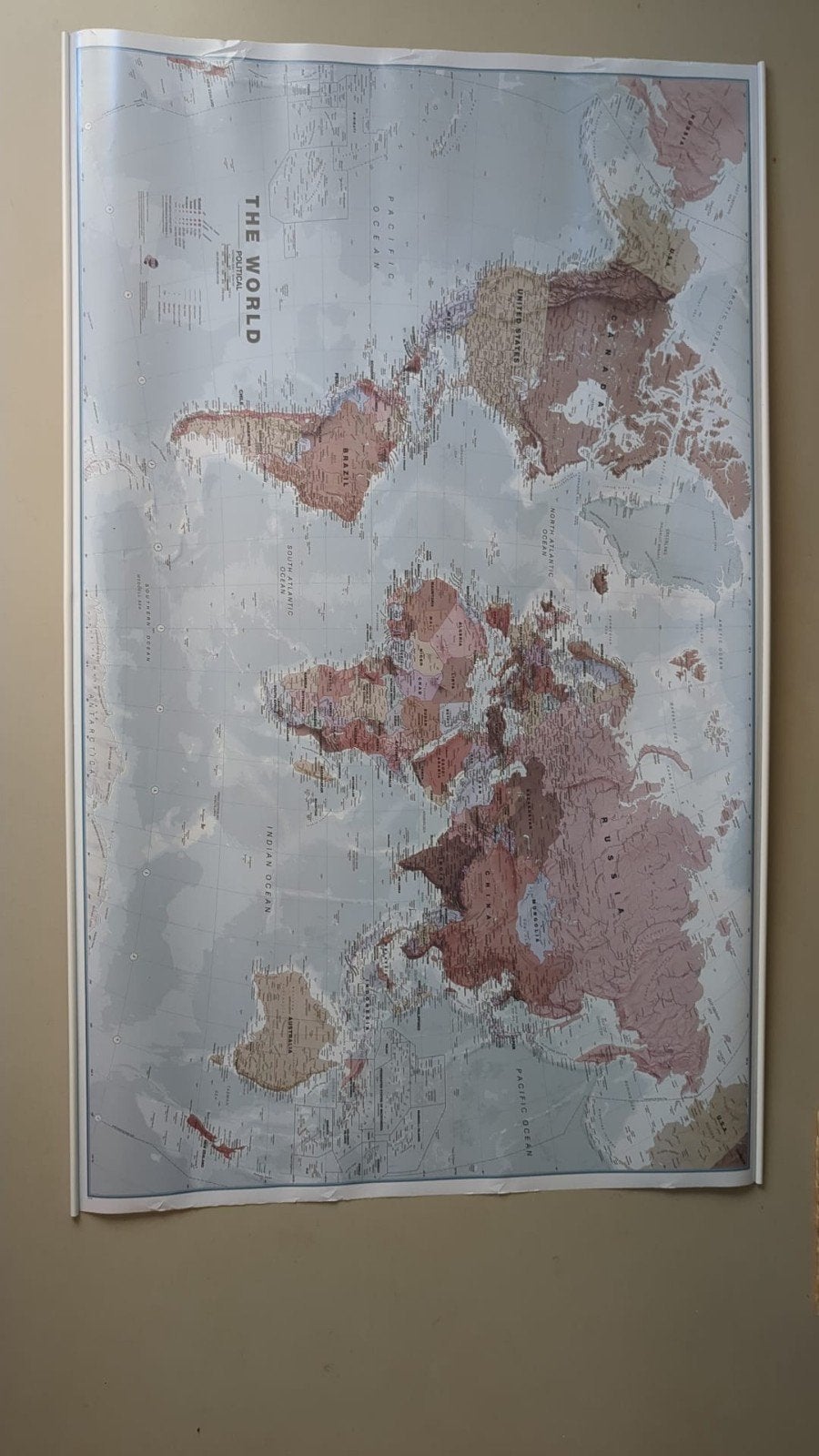 Mooie wereldkaart, Ophalen, 83 cm, 136 cm, Wandhanger
