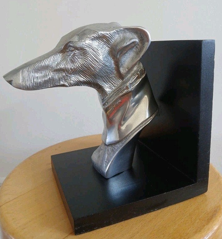 Boekensteun zilverkleurige hazewindhond., Ophalen of Verzenden