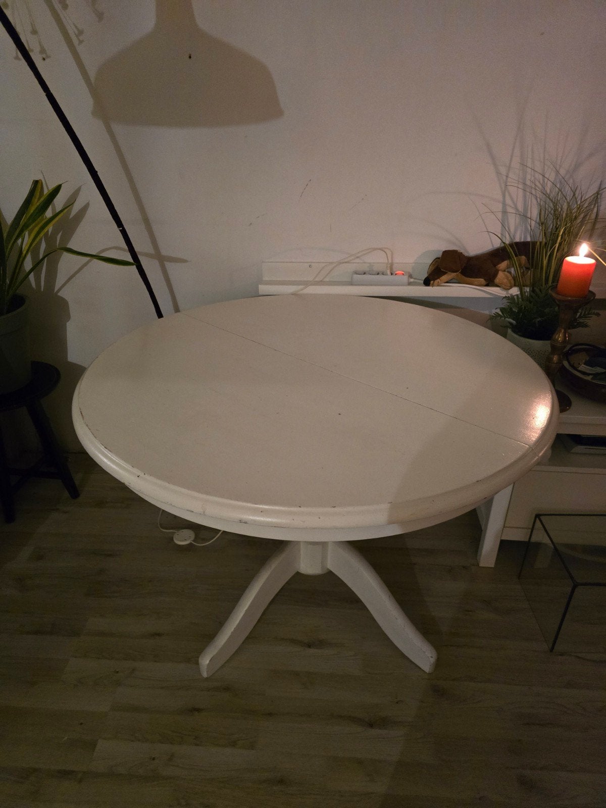 Witte ronde eettafel, Ophalen, Gebruikt, Rond, Vier personen