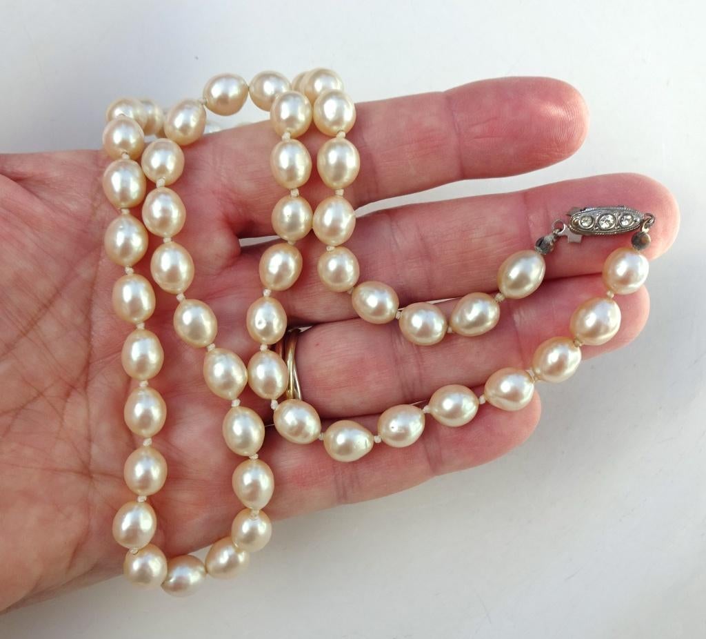 Jaren '40 / '50 geknoopte glasparel ketting. 60 cm, Ophalen of Verzenden, Overige materialen, Ketting
