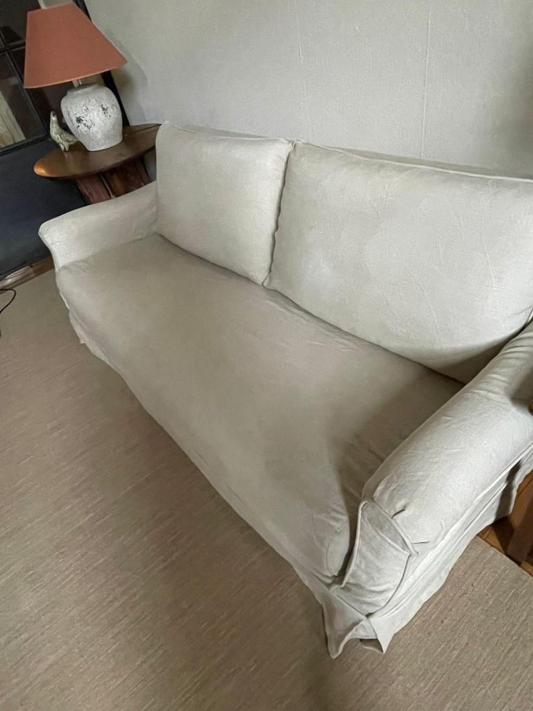 Stijlvolle bank, Netty de Groothandel, ecru linnen, Huis en Inrichting, Ophalen, Gebruikt, Driepersoons, 75 tot 100 cm