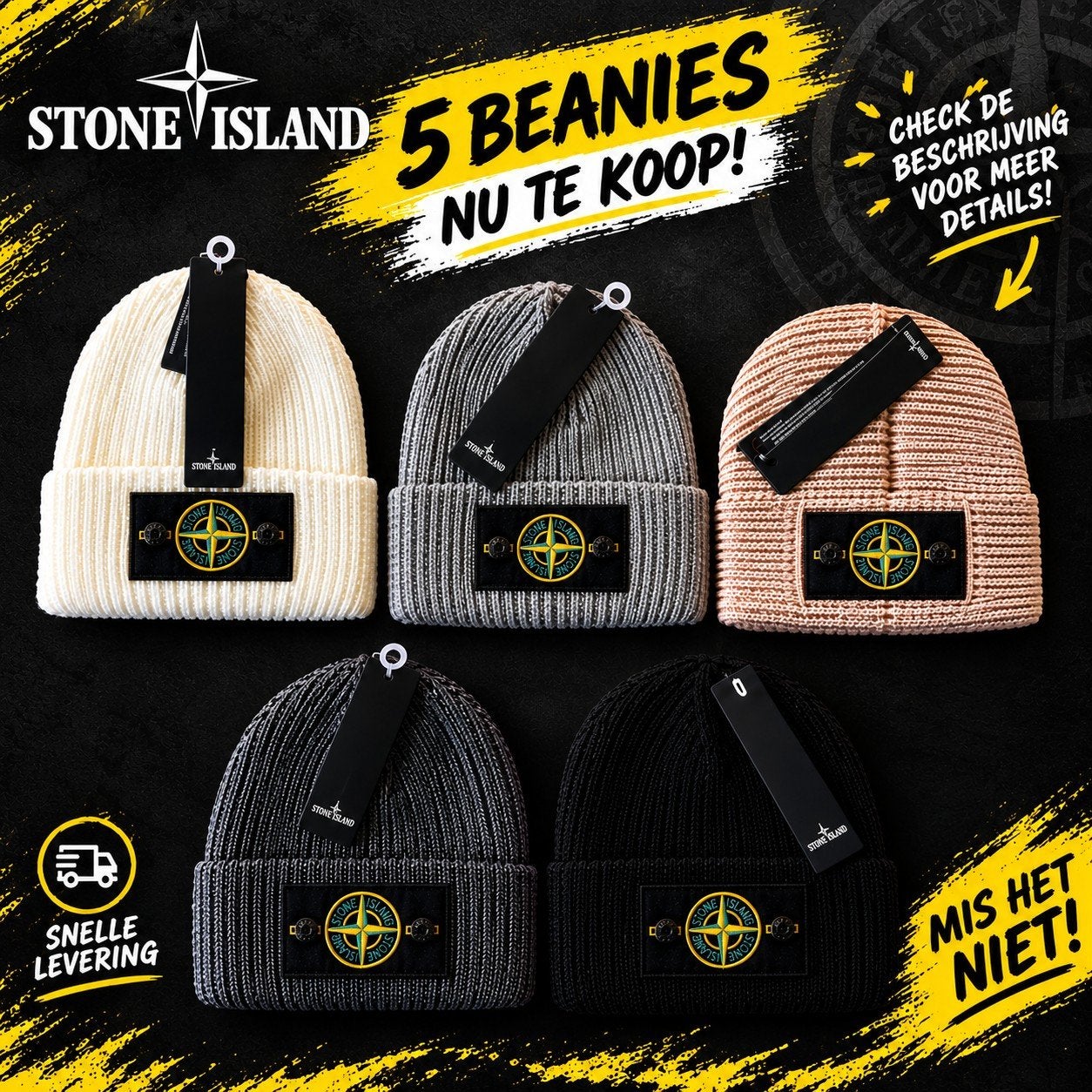 Stone Island Beanies - Diverse kleuren - Combideal!, Kleding | Heren, Verzenden, Nieuw, Overige maten, Stone Island