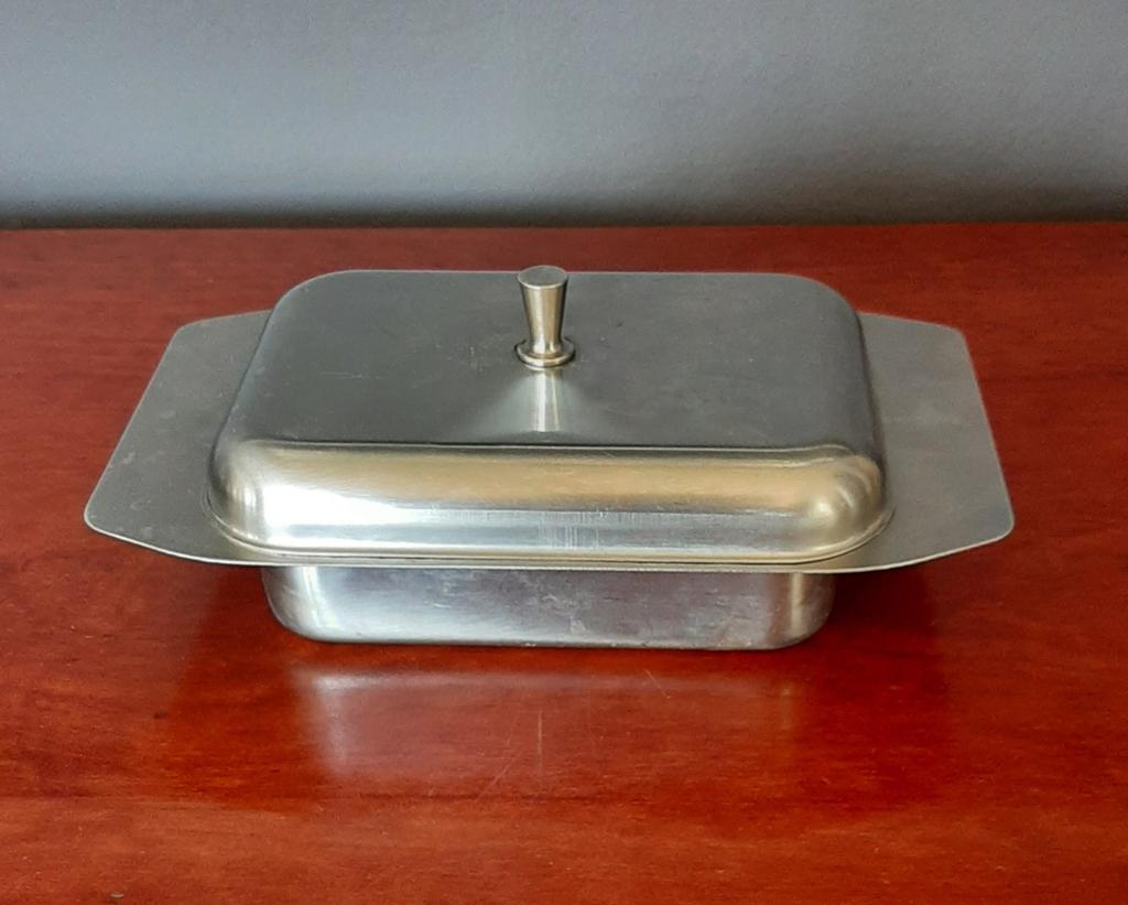 Vintage r.v.s botervloot met elegant knopje, Ophalen of Verzenden, Overige stijlen, Overige typen