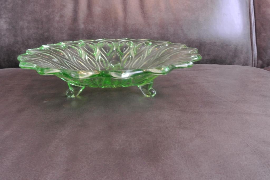 Fruitschaal Groen persglas Vintage, Antiek en Kunst, Antiek | Glas en Kristal, Ophalen of Verzenden