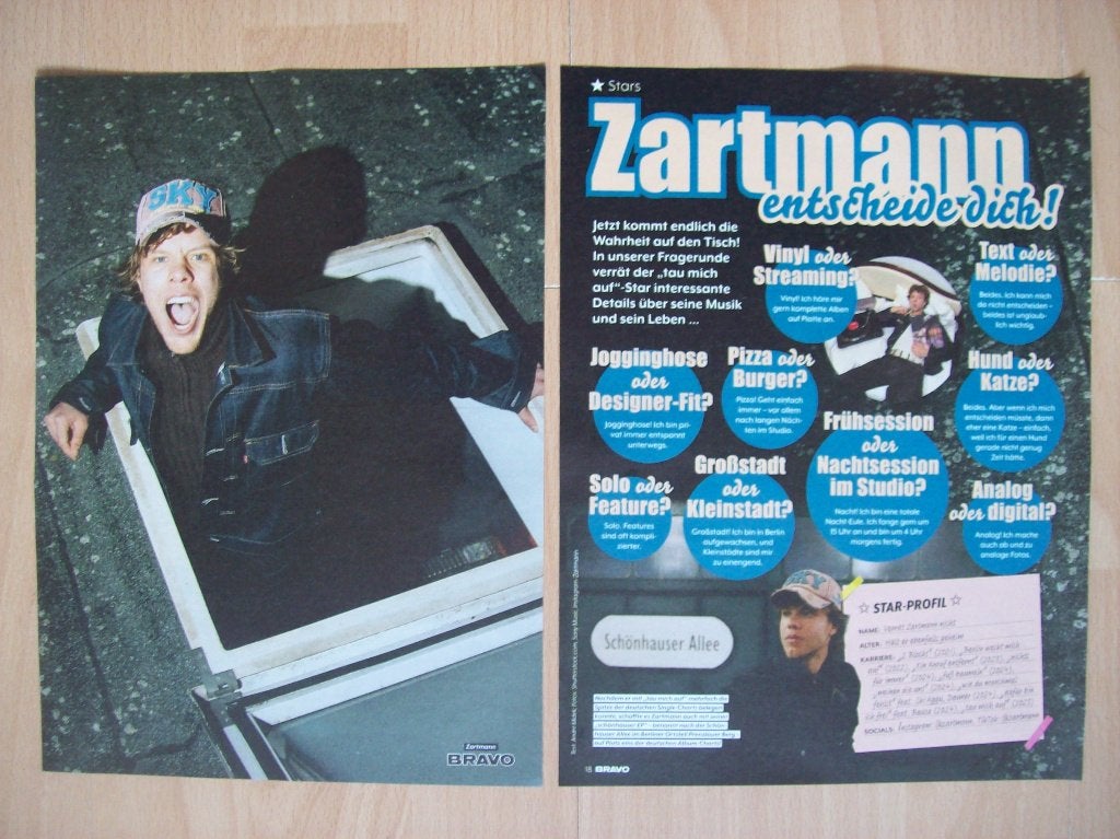 Poster + artikel van Zartmann uit Duits tijdschrift Bravo, Ophalen of Verzenden, Nieuw, A4 of kleiner, Muziek