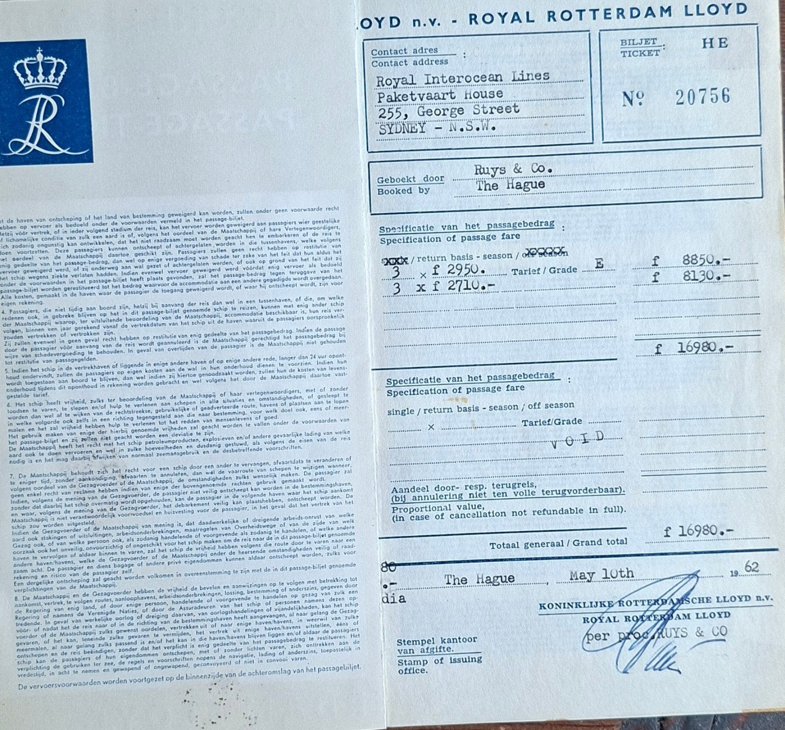 Unieke 1962 m.s. Willem Ruys Collectie – Eerste Klasse Reis, Verzamelen, Ophalen of Verzenden, Zo goed als nieuw, Boek of Tijdschrift