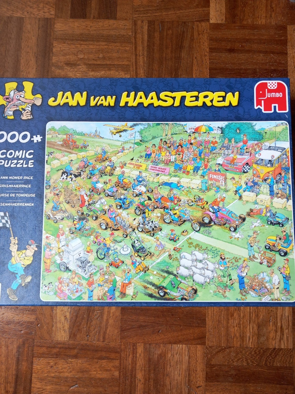 Jan van Haasteren grasmaaierrace 1000 stukjes, Ophalen of Verzenden, 500 t/m 1500 stukjes, Zo goed als nieuw