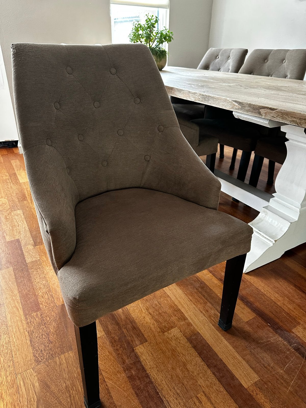 Brocante landelijke eetkamerstoelen (6x) Tower Living, Ophalen, Gebruikt, Bruin, Stof