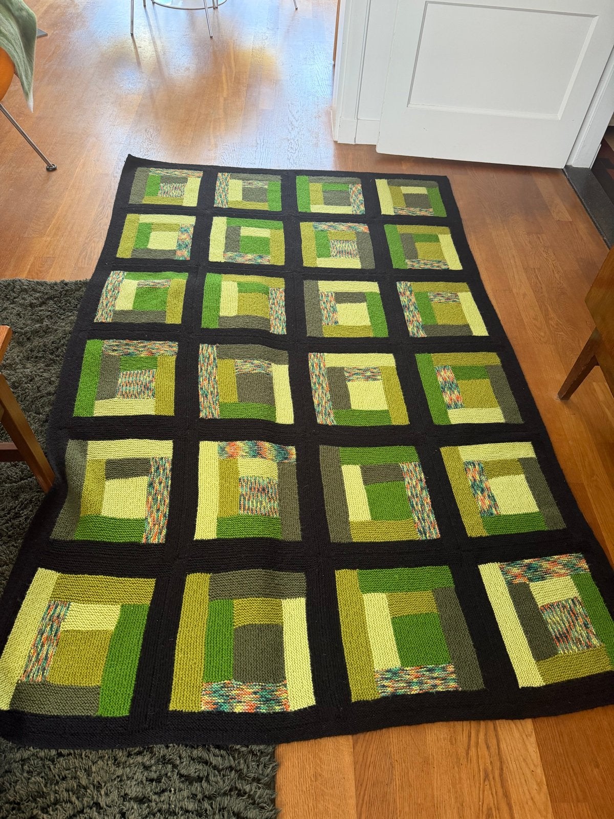 Handgebreide Quilt Sprei Deken Log Cabin 140x210 cm, Ophalen of Verzenden, Zo goed als nieuw, Meerkleurig, Handgemaakt
