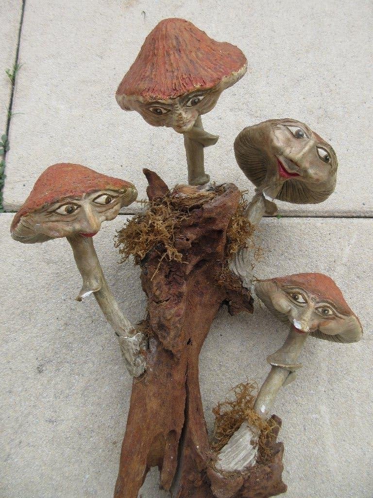 Handgemaakte paddenstoelen met gezicht herfst hang decoratie, Ophalen of Verzenden, Gebruikt