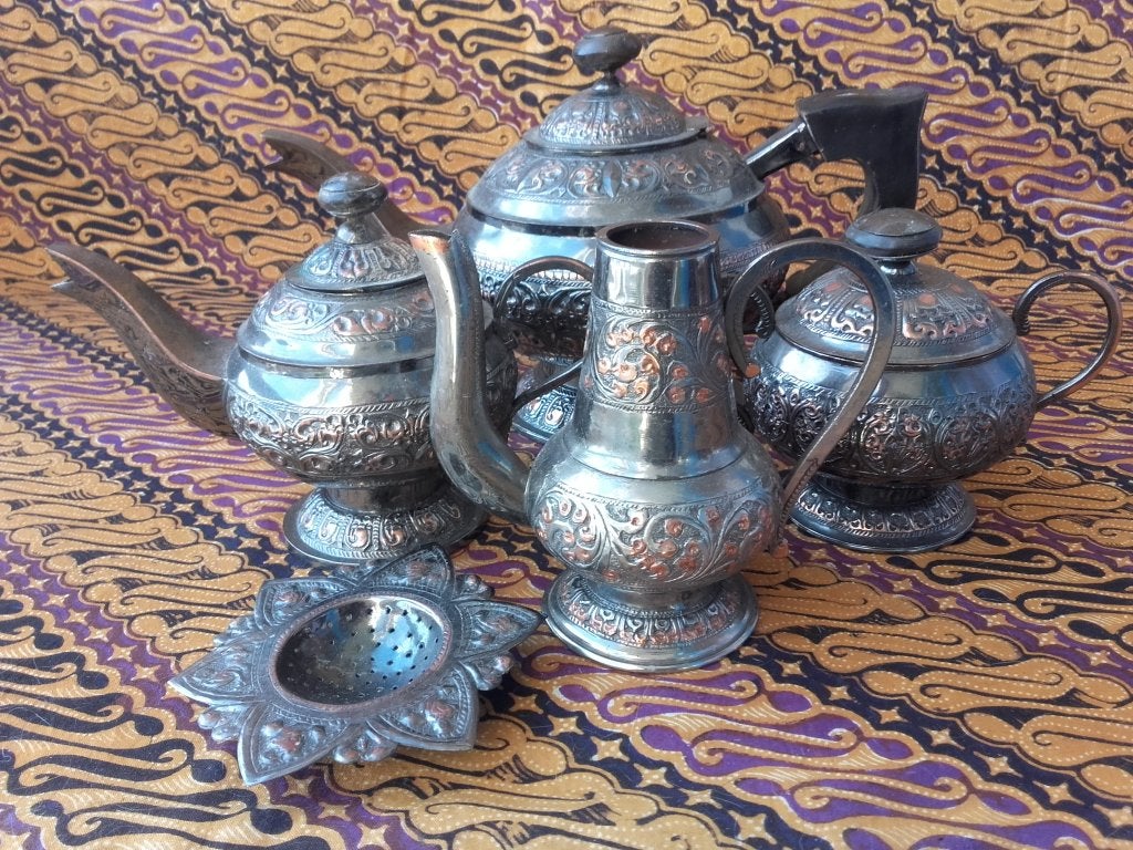 Mooi antiek vijfdelig silverplate theeservies uit Engeland., Ophalen of Verzenden