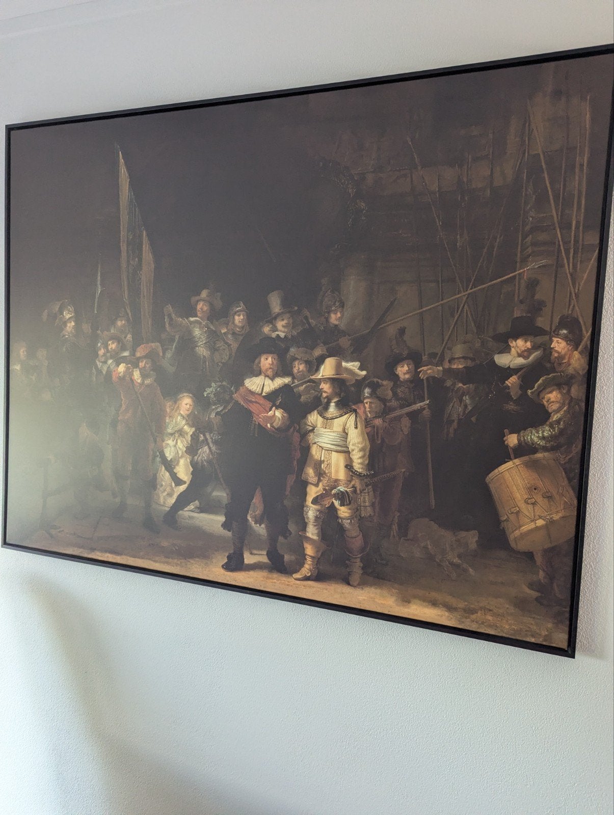 Grote Nachtwacht op Canvas in Zwarte Baklijst (163 x 127cm), Antiek en Kunst, Ophalen, Doek, Portret of Personen, Klassiek