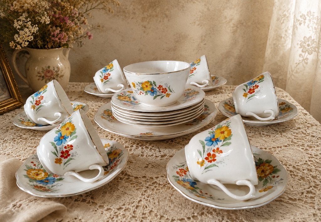 Engels koffie / theeservies met gebakstel, 20 delig, vintage, Vintage, Ophalen of Verzenden, Zo goed als nieuw, Kop(pen) en/of Schotel(s)