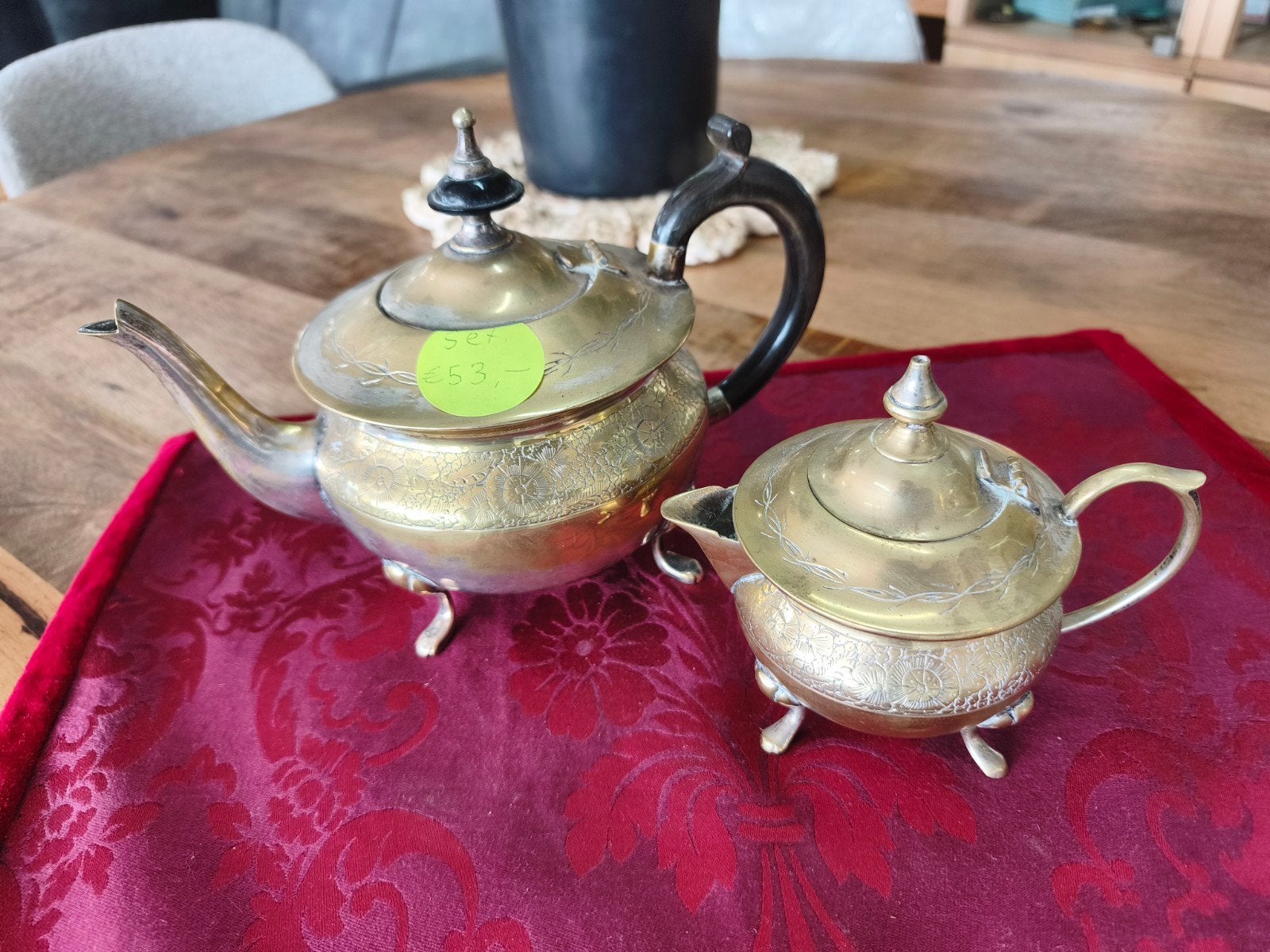 Vintage Koperen Theeset – Theepot & Melkkannetje / Suikerpot, Ophalen of Verzenden