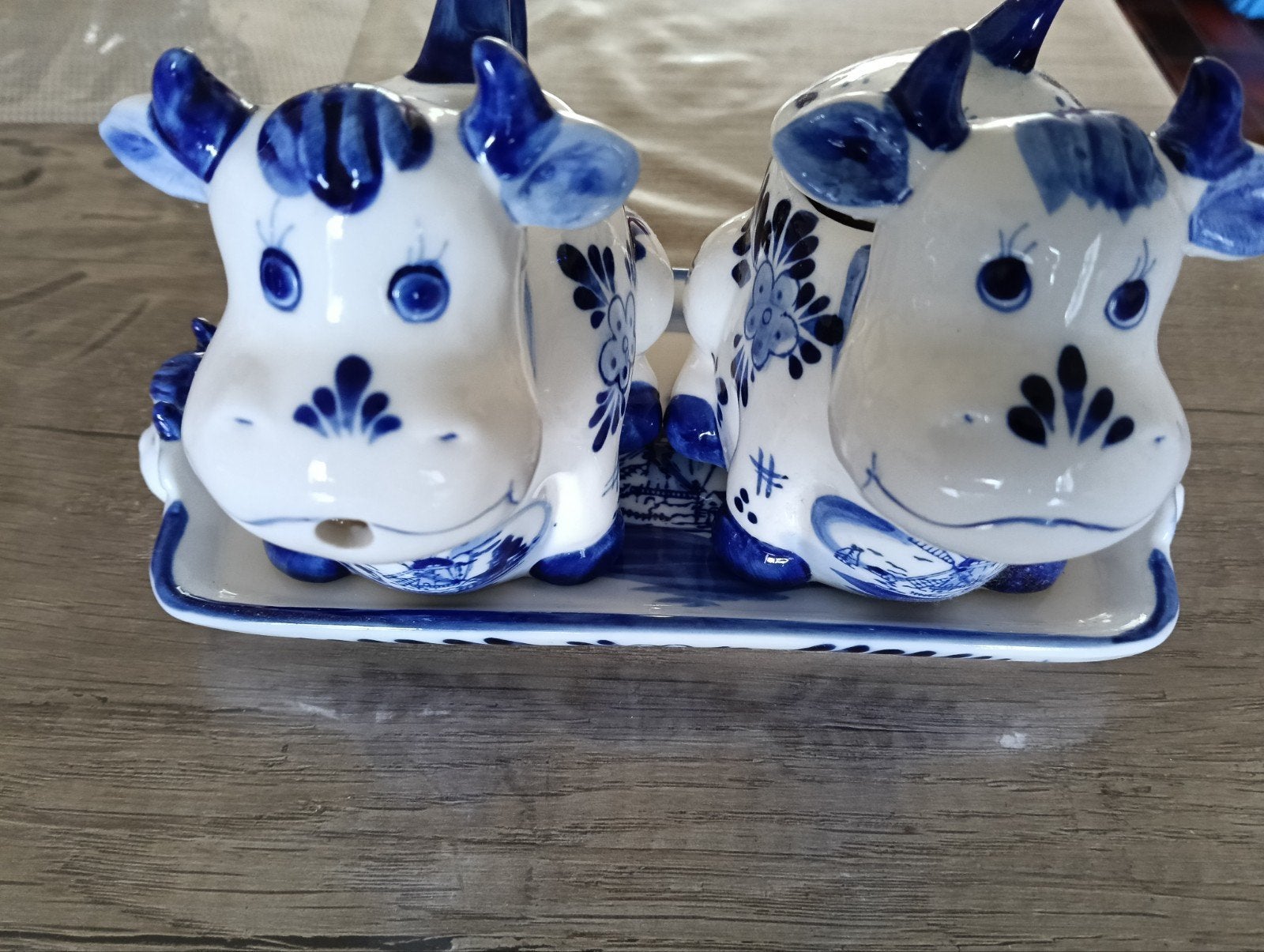 Delfts Blauw Koeien Melkstel met Dienblad - Handgeschilderd, Antiek en Kunst, Ophalen of Verzenden