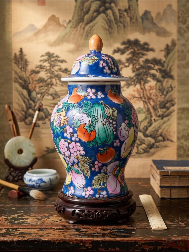 Chinese Keramische Gemberpot of vaas met Fruit- en Bloemdeco, Ophalen of Verzenden