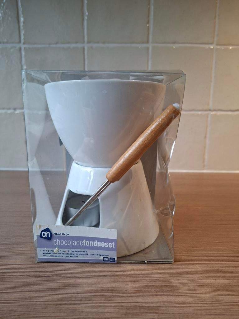 Porselein, chocolade fondueset, Ophalen of Verzenden, Gebruikt, Waxinelicht, Fondueset